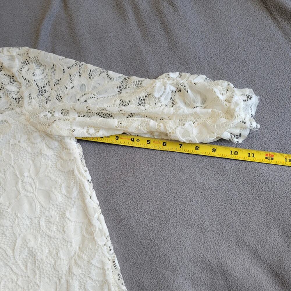 OLIVIA BLU Floral Lace Blouse Womens Large Cream 3/4 Sleeve Scrunched Lining - Picture 8 of 13